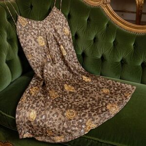 Vintage Victoria's Secret Gold Label Silk Tan Brown Gold Medallion Slip Dress M